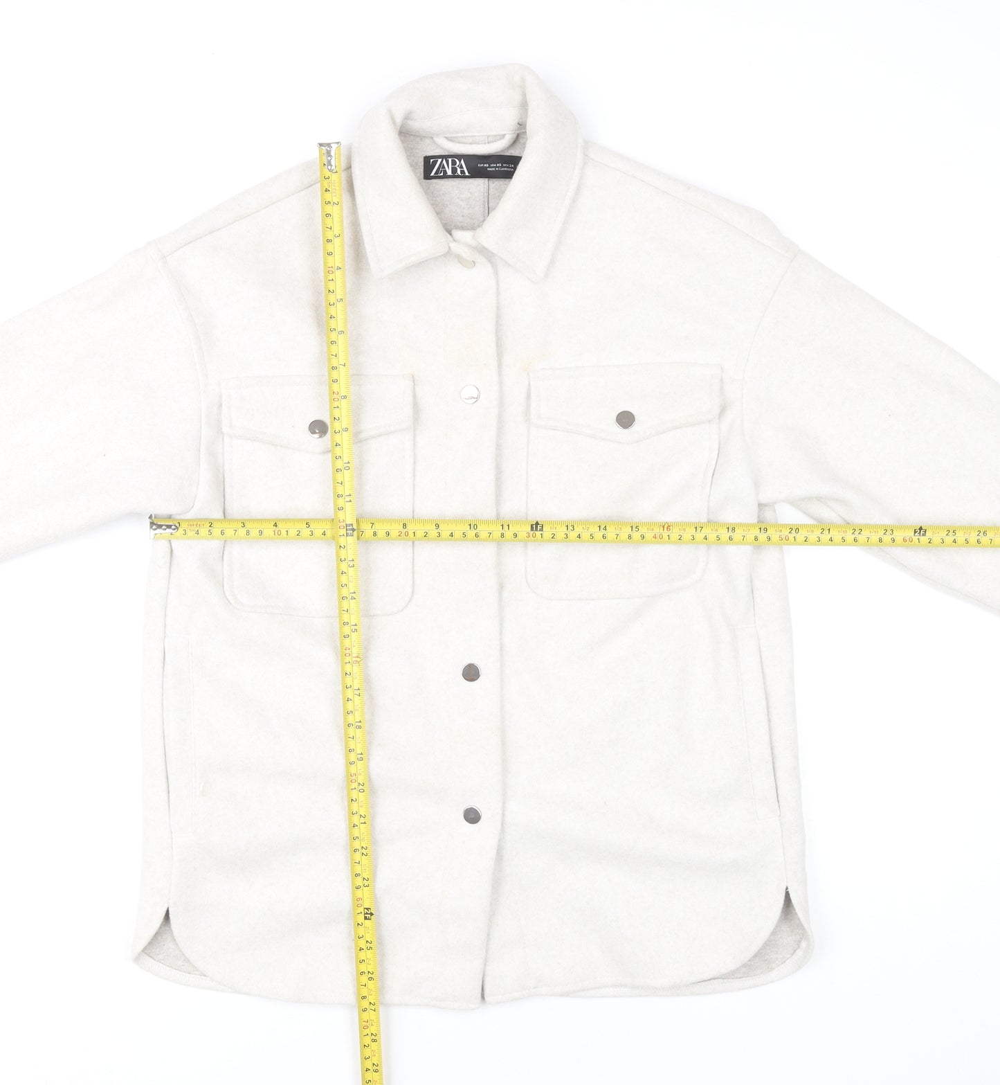 Zara Women Ivory XS Basic Jacket Button Front Polyester