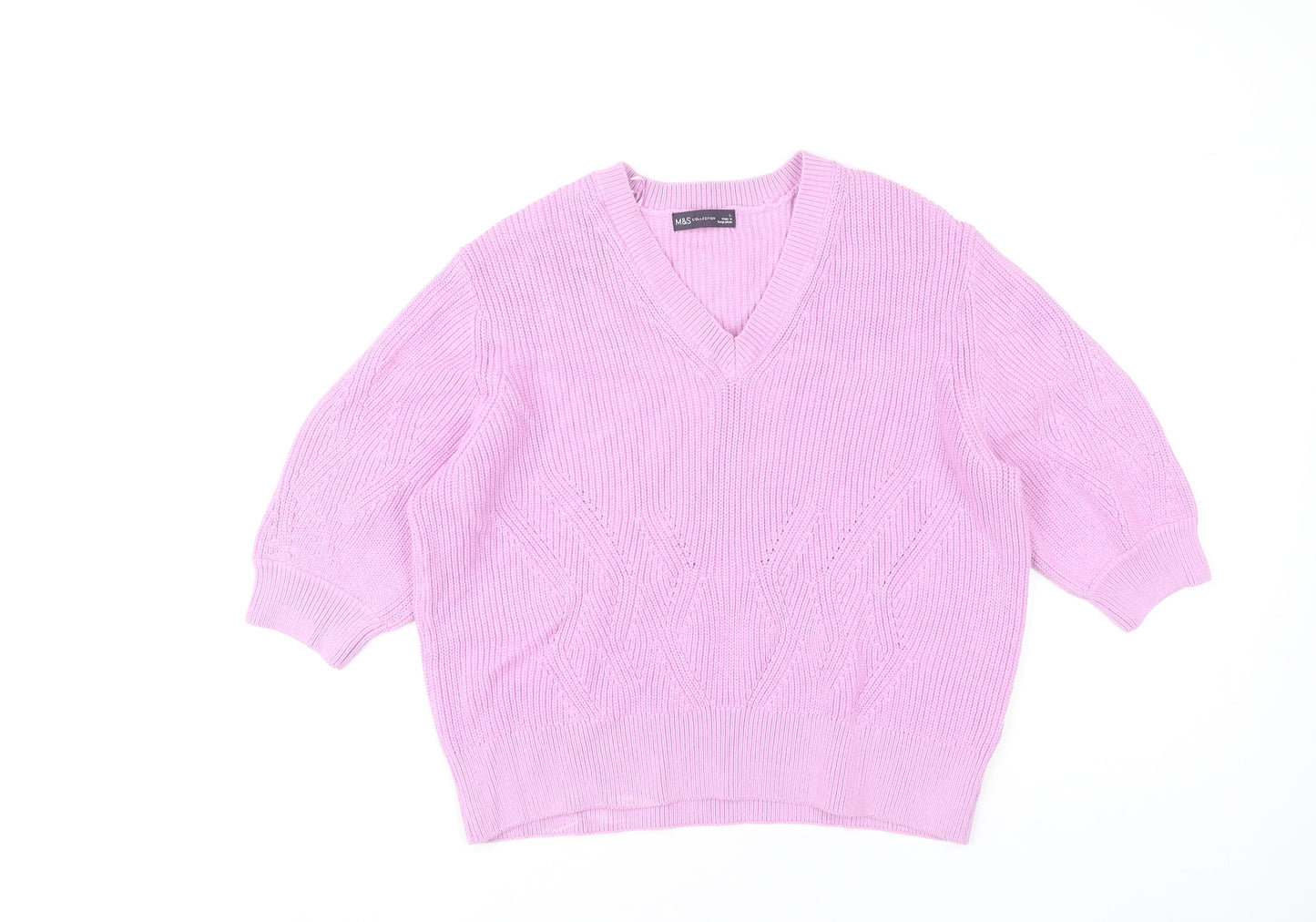 Marks and Spencer Women’s Pink V-Neck Cotton Knit Jumper L