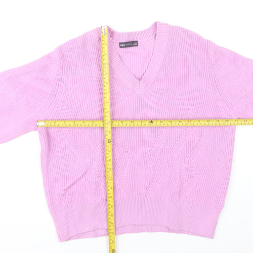Marks and Spencer Women’s Pink V-Neck Cotton Knit Jumper L