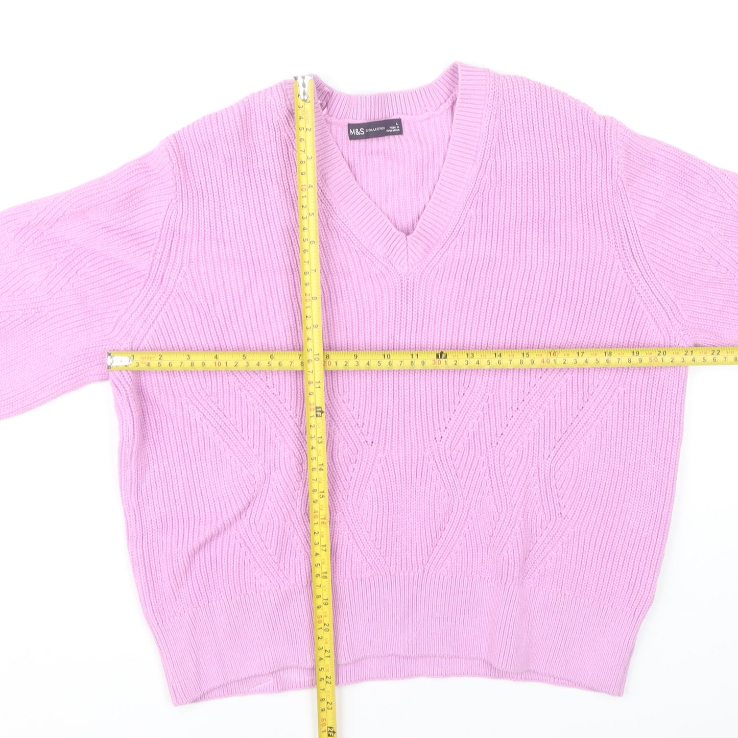 Marks and Spencer Women’s Pink V-Neck Cotton Knit Jumper L