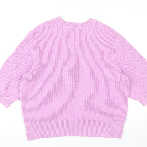 Marks and Spencer Women’s Pink V-Neck Cotton Knit Jumper L