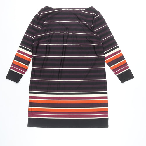 M&Co Women Black Multicolour Stripe Size 12 Shift Dress