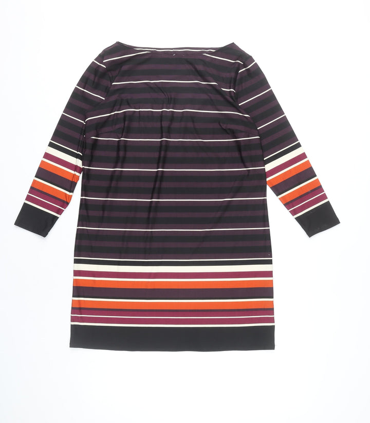 M&Co Women Black Multicolour Stripe Size 12 Shift Dress