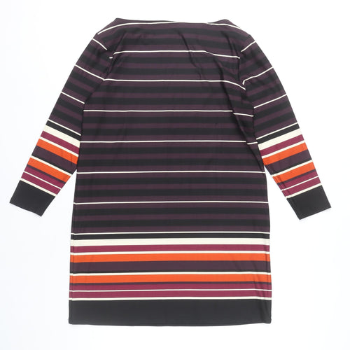 M&Co Women Black Multicolour Stripe Size 12 Shift Dress