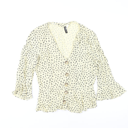 H&M Women Beige Floral Button Tunic Blouse Size 8 Viscose