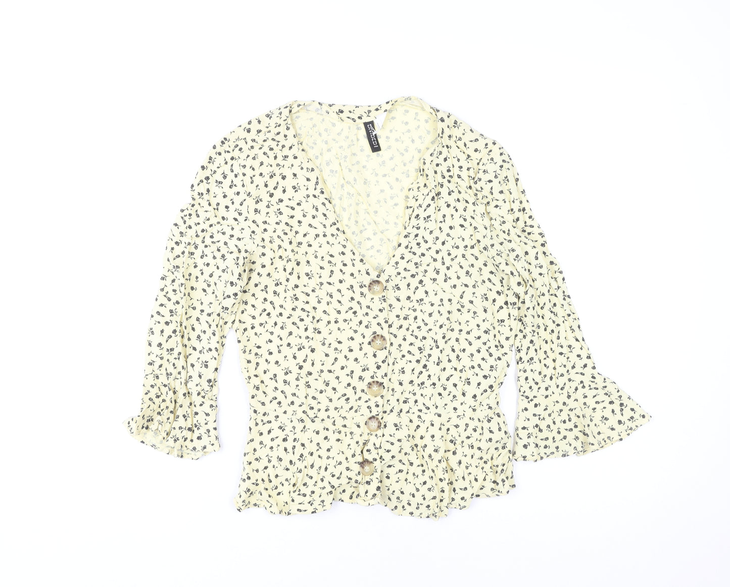 H&M Women Beige Floral Button Tunic Blouse Size 8 Viscose