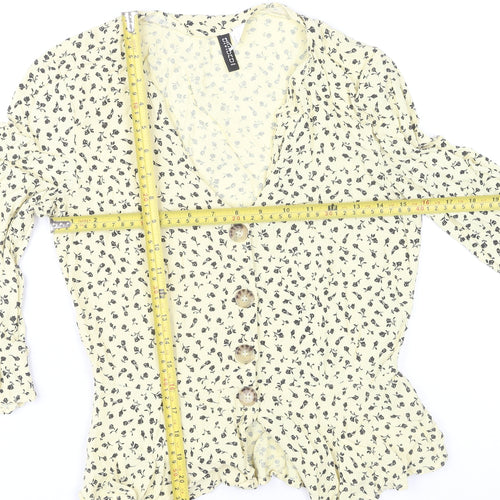 H&M Women Beige Floral Button Tunic Blouse Size 8 Viscose