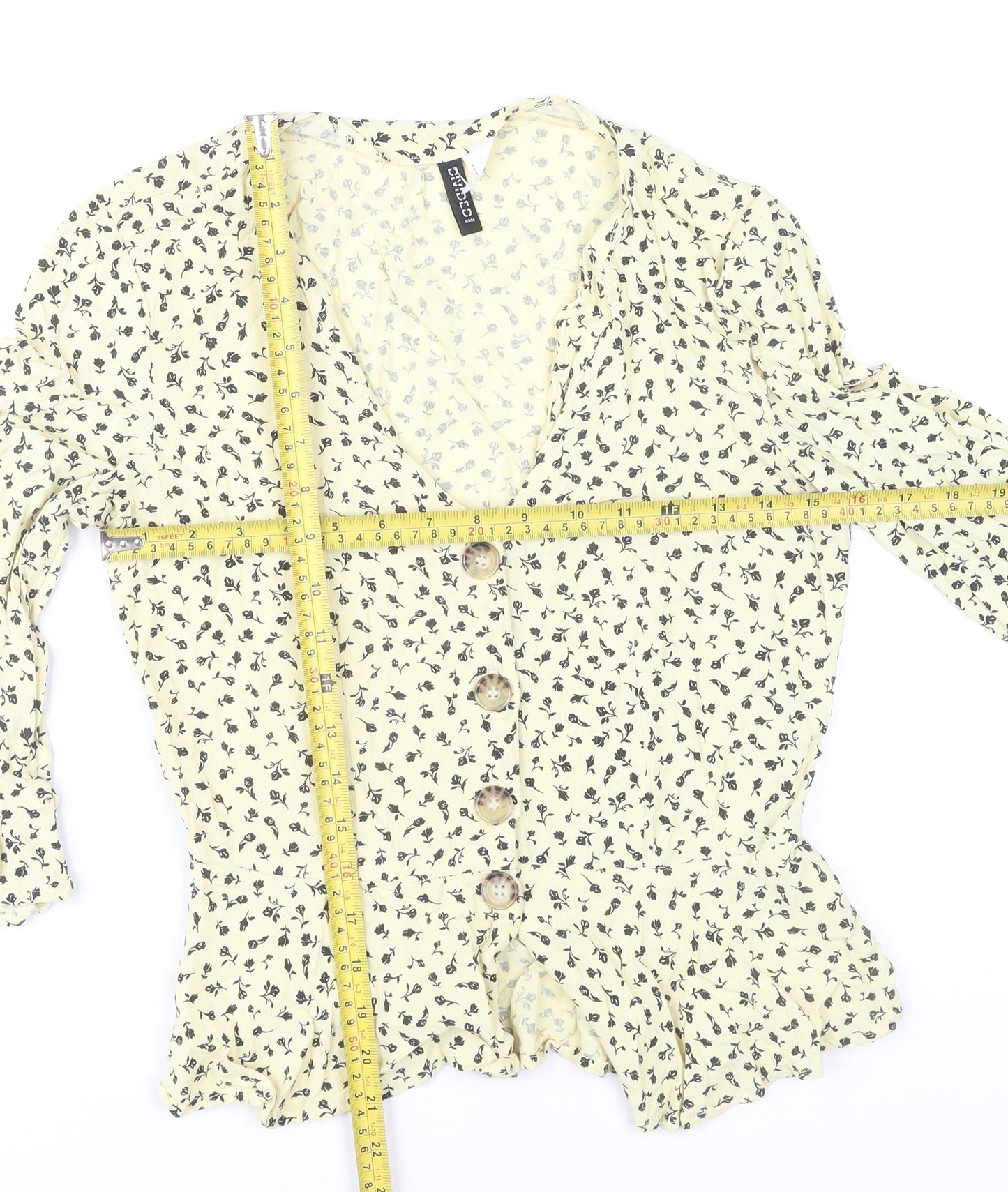 H&M Women Beige Floral Button Tunic Blouse Size 8 Viscose