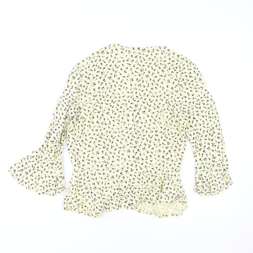 H&M Women Beige Floral Button Tunic Blouse Size 8 Viscose