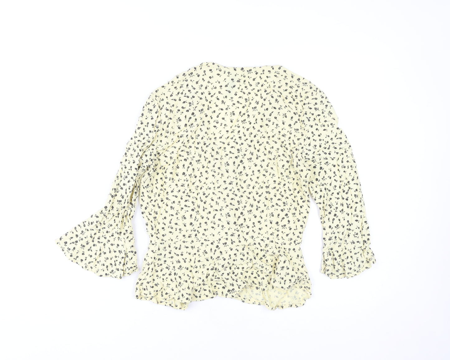 H&M Women Beige Floral Button Tunic Blouse Size 8 Viscose