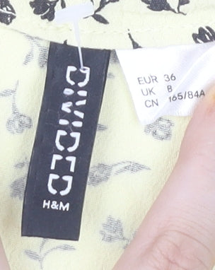 H&M Women Beige Floral Button Tunic Blouse Size 8 Viscose