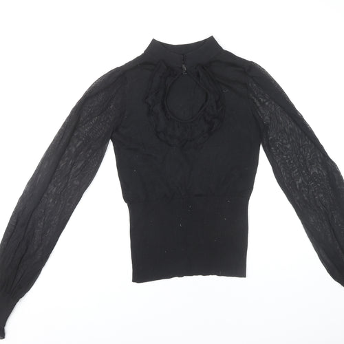 Arden B. Women’s Black Ruffle High Neck Tunic Blouse Size S