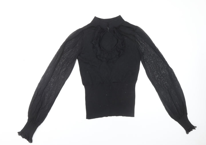 Arden B. Women’s Black Ruffle High Neck Tunic Blouse Size S