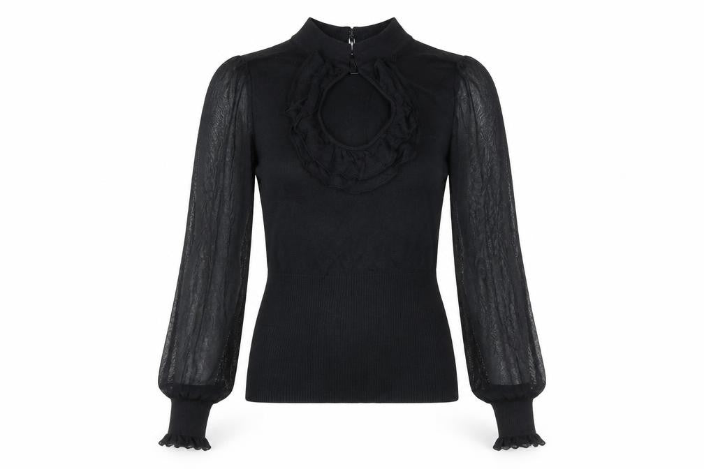 Arden B. Women’s Black Ruffle High Neck Tunic Blouse Size S