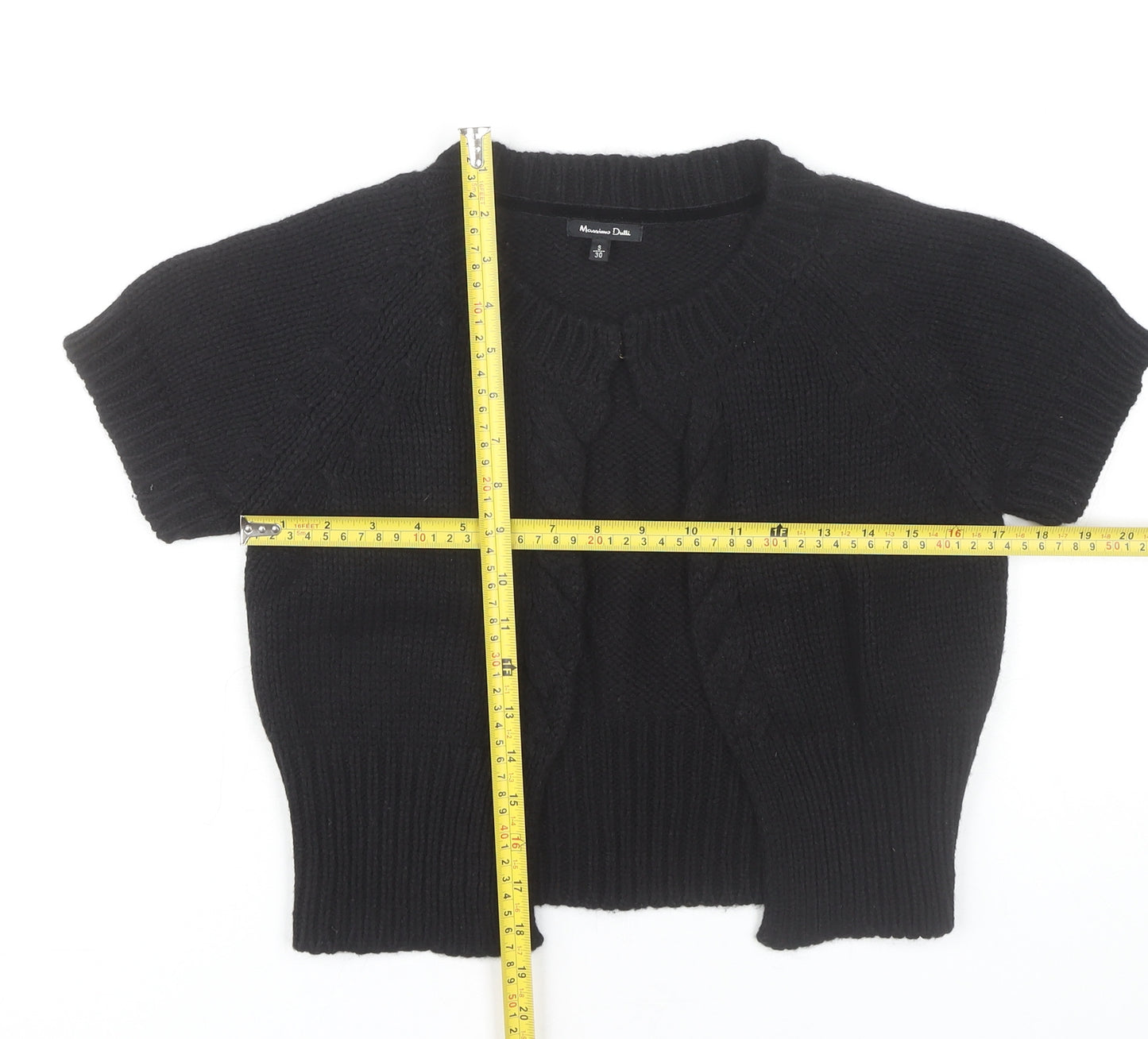 Massimo Dutti Women's Black Cardigan Jumper S Short Sleeve Knit
