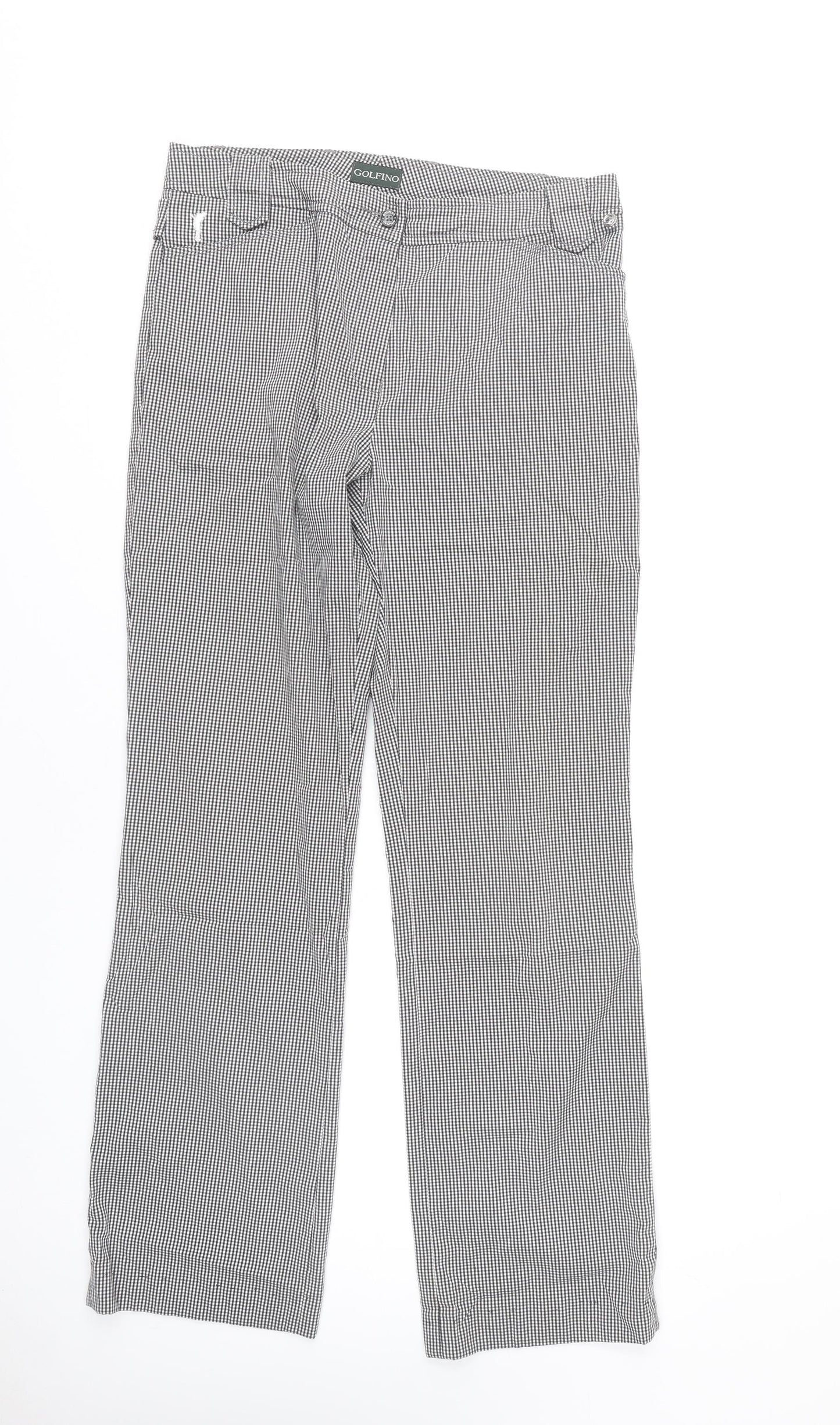 Golfino Womens UK 12 Black Check Straight Trousers Casual Smart