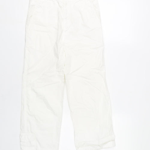 Topshop Womens White Cargo Straight Cotton Trousers Size 6