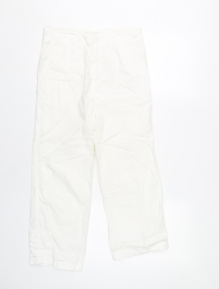 Topshop Womens White Cargo Straight Cotton Trousers Size 6
