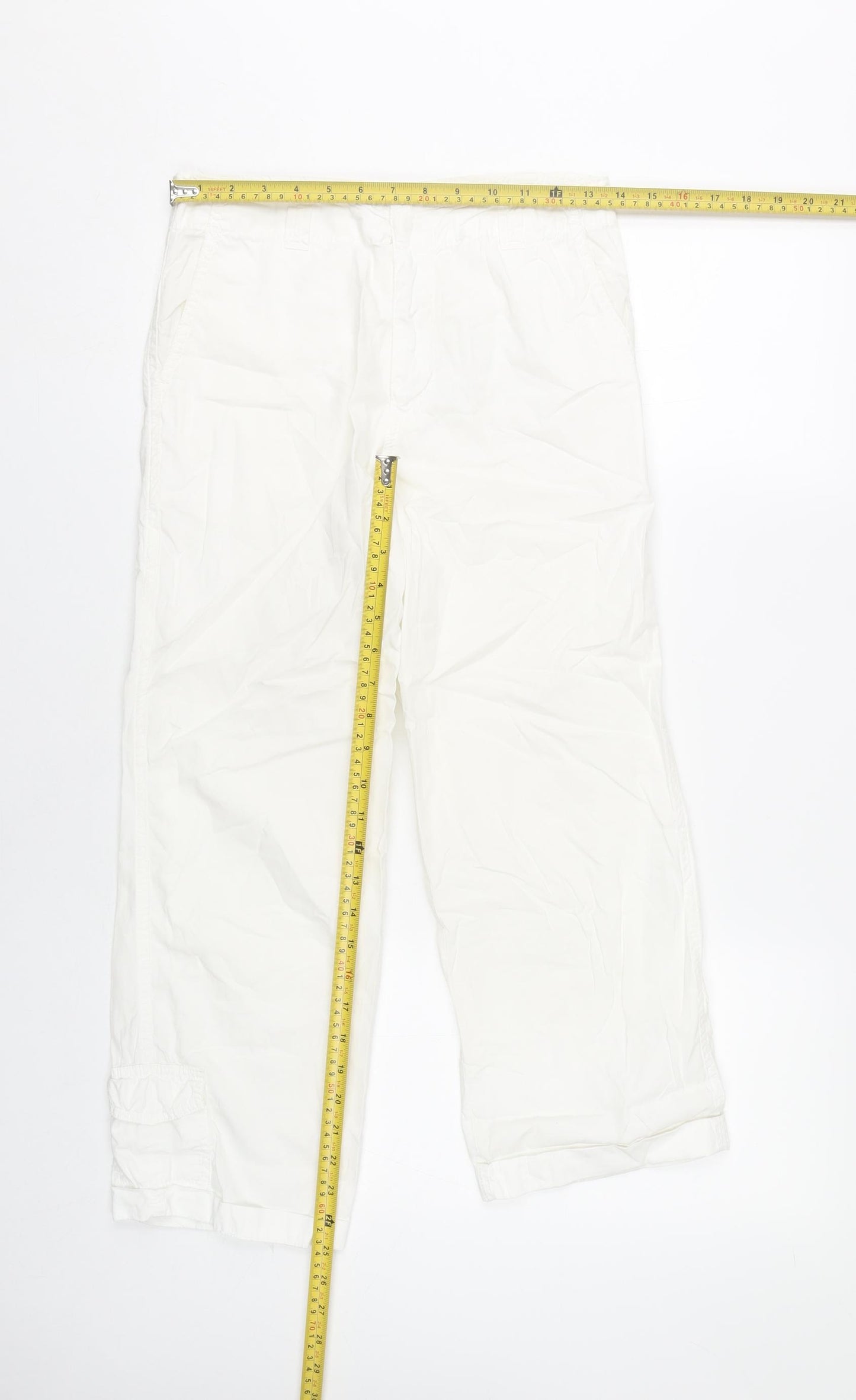 Topshop Womens White Cargo Straight Cotton Trousers Size 6