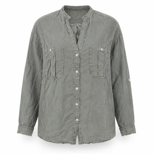 Zara Women's Green Lyocell Button-Up Tunic Shirt S Long Sleeve