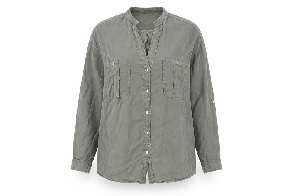 Zara Women's Green Lyocell Button-Up Tunic Shirt S Long Sleeve