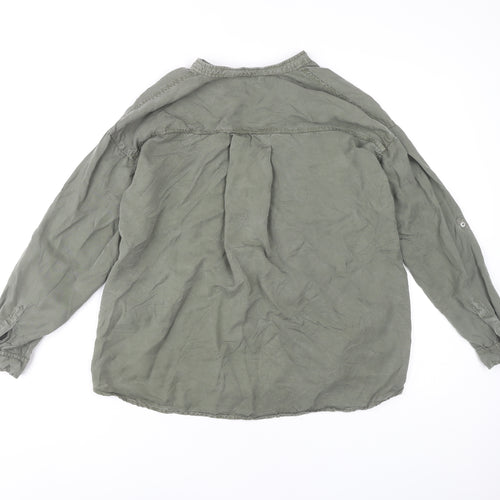 Zara Women's Green Lyocell Button-Up Tunic Shirt S Long Sleeve