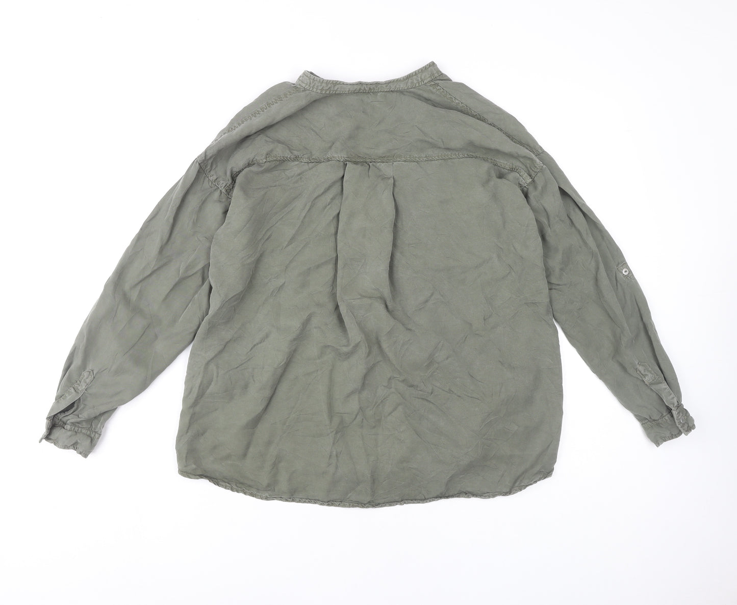 Zara Women's Green Lyocell Button-Up Tunic Shirt S Long Sleeve