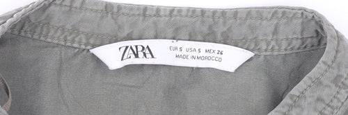 Zara Women's Green Lyocell Button-Up Tunic Shirt S Long Sleeve