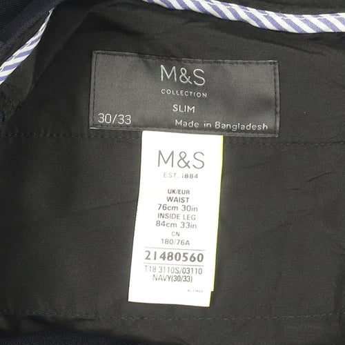 Marks and Spencer Men’s Navy Slim Fit Dress Trousers 30x33