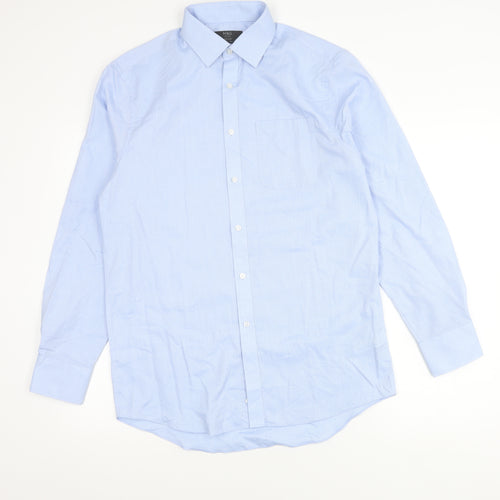 Marks and Spencer Men's Blue Regular Fit Button-Up Shirt Size 15