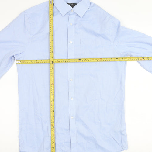 Marks and Spencer Men's Blue Regular Fit Button-Up Shirt Size 15
