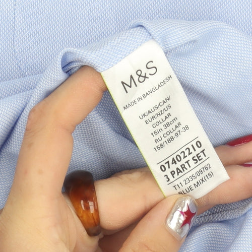 Marks and Spencer Men's Blue Regular Fit Button-Up Shirt Size 15