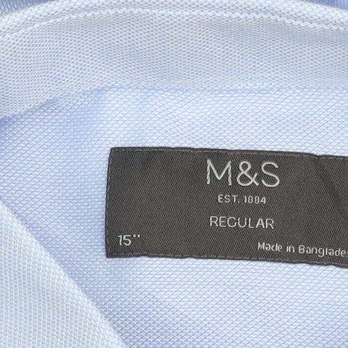 Marks and Spencer Men's Blue Regular Fit Button-Up Shirt Size 15
