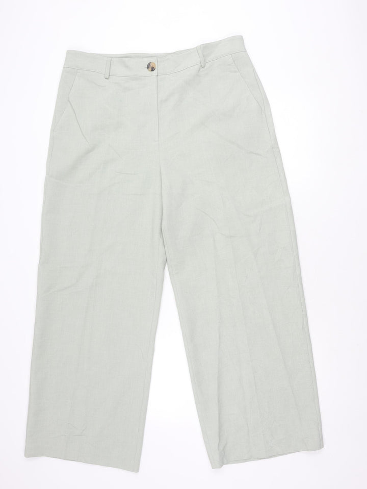 Marks and Spencer Womens Green Wide-Leg Trousers Size 18 Regular