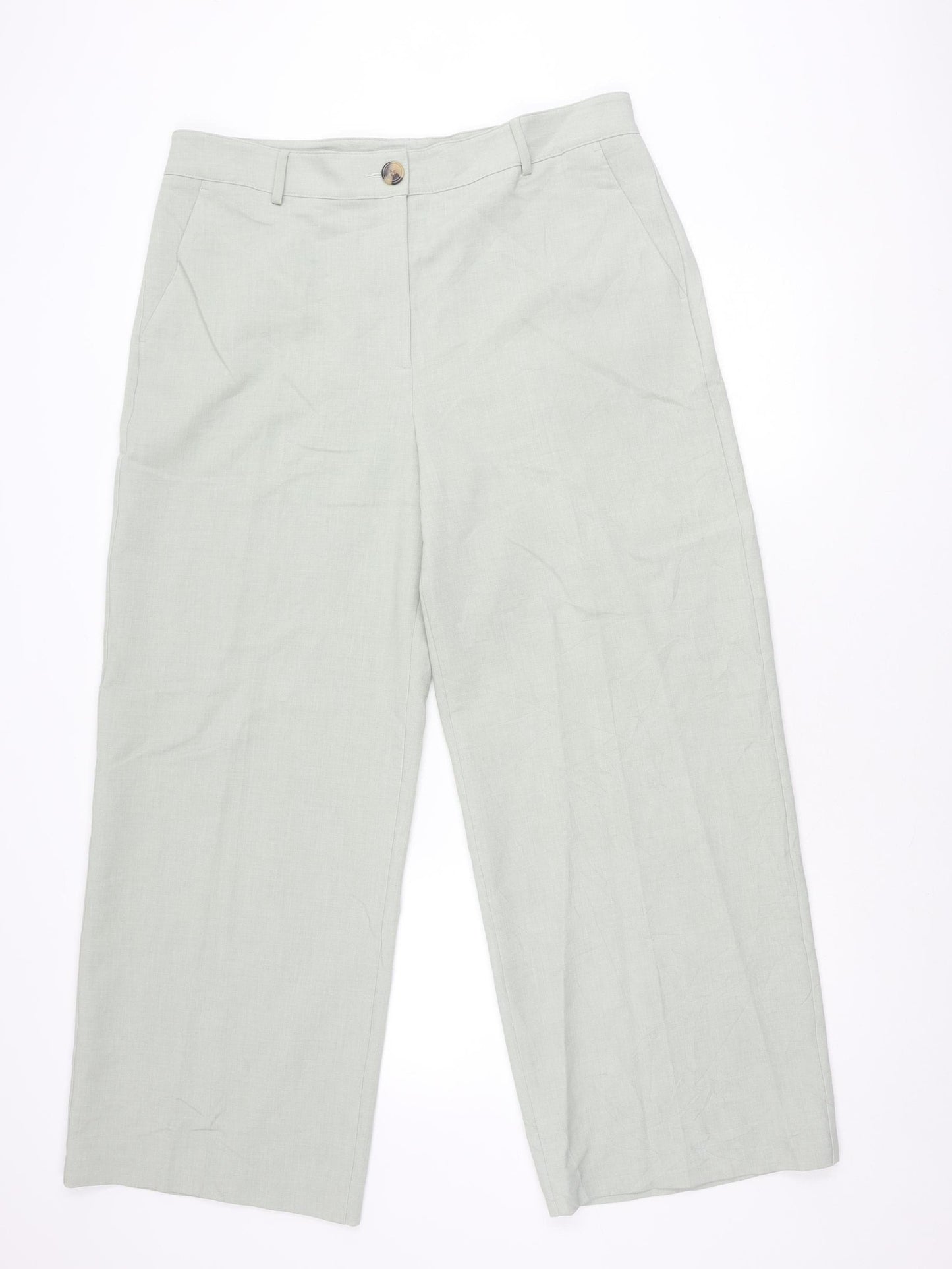 Marks and Spencer Womens Green Wide-Leg Trousers Size 18 Regular