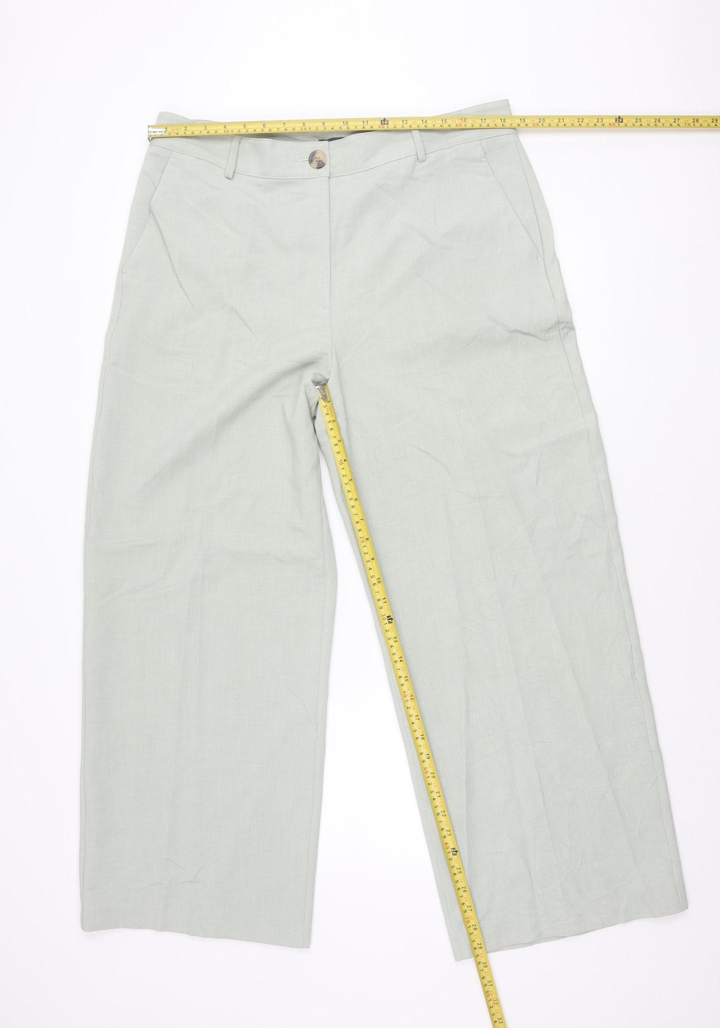 Marks and Spencer Womens Green Wide-Leg Trousers Size 18 Regular