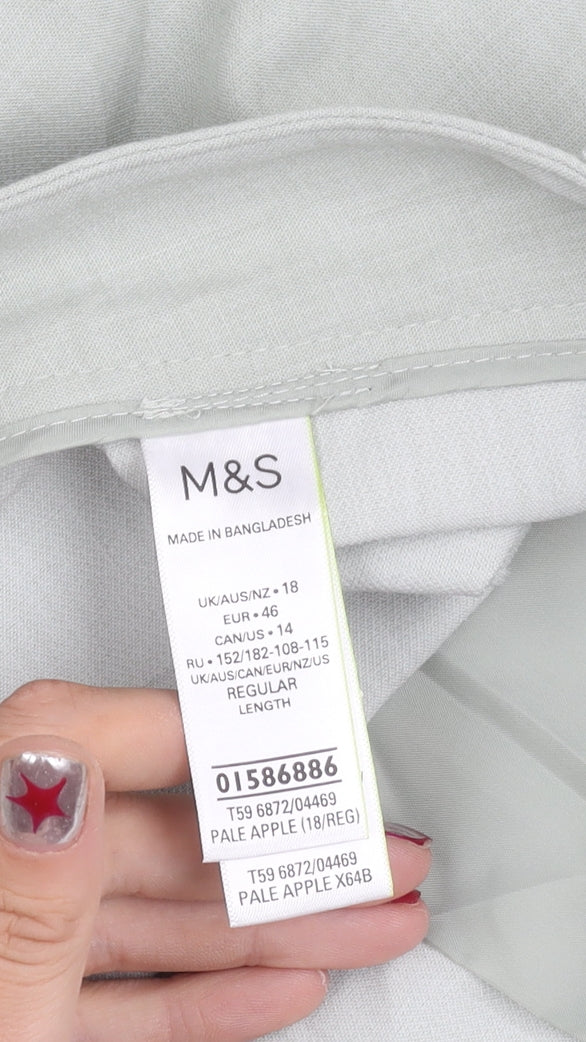 Marks and Spencer Womens Green Wide-Leg Trousers Size 18 Regular