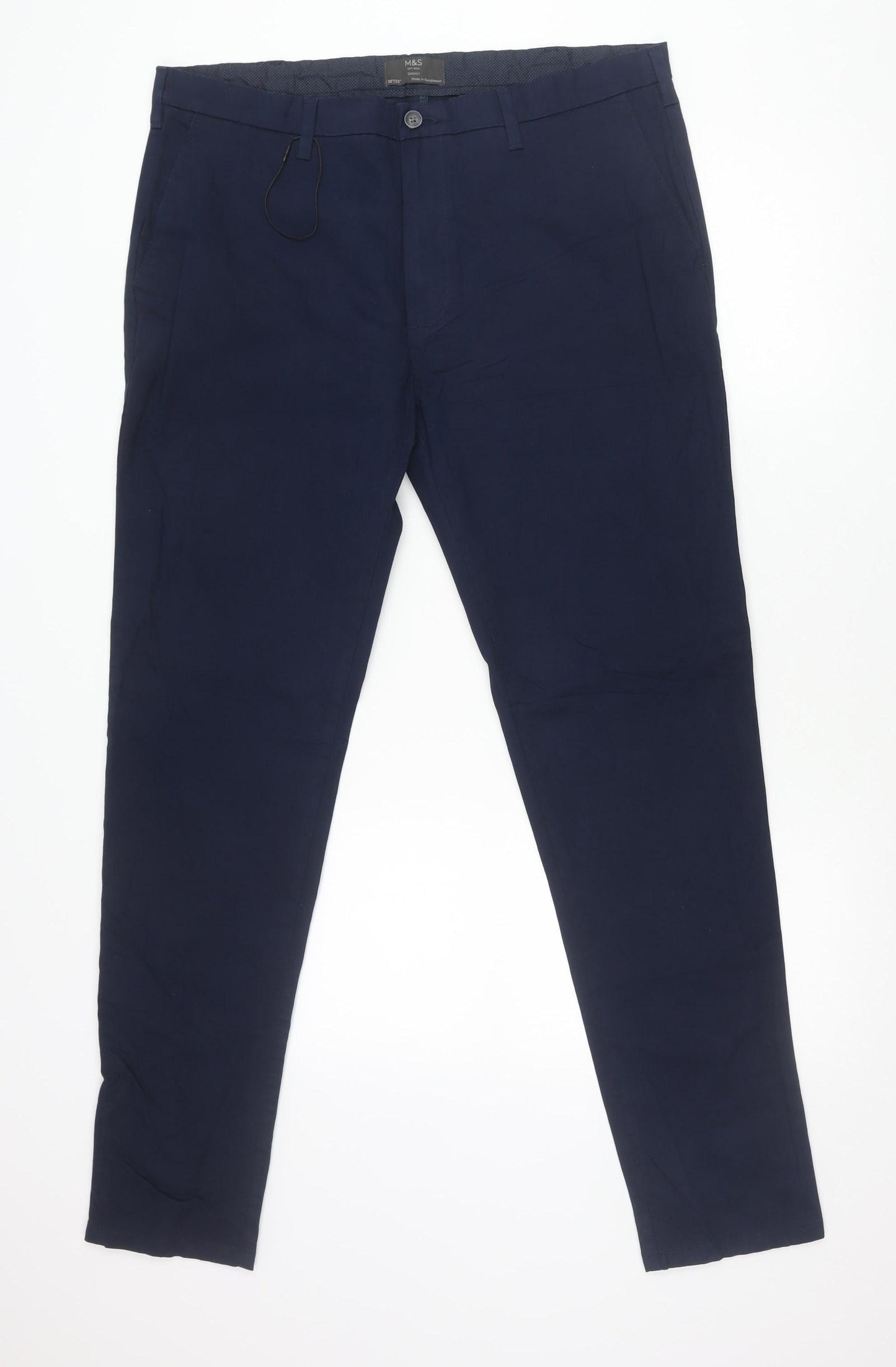 Marks and Spencer Mens Blue Chino Trousers 38W 33L Slim Fit