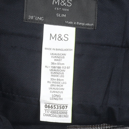 Marks and Spencer Men's Grey Check Slim Fit Dress Pants 38W 33L