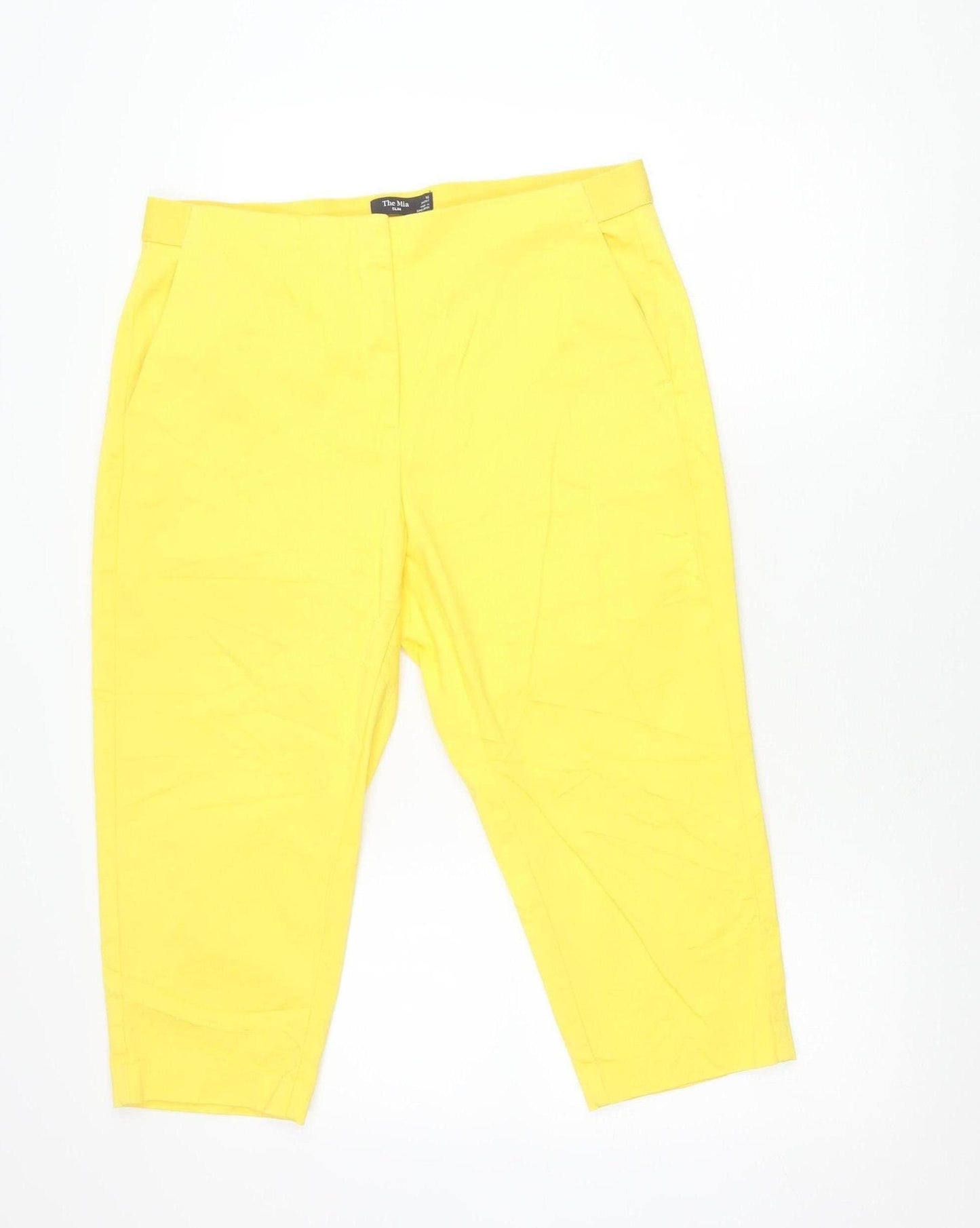 Marks and Spencer Womens Yellow Cropped Stretch Trousers Size 16