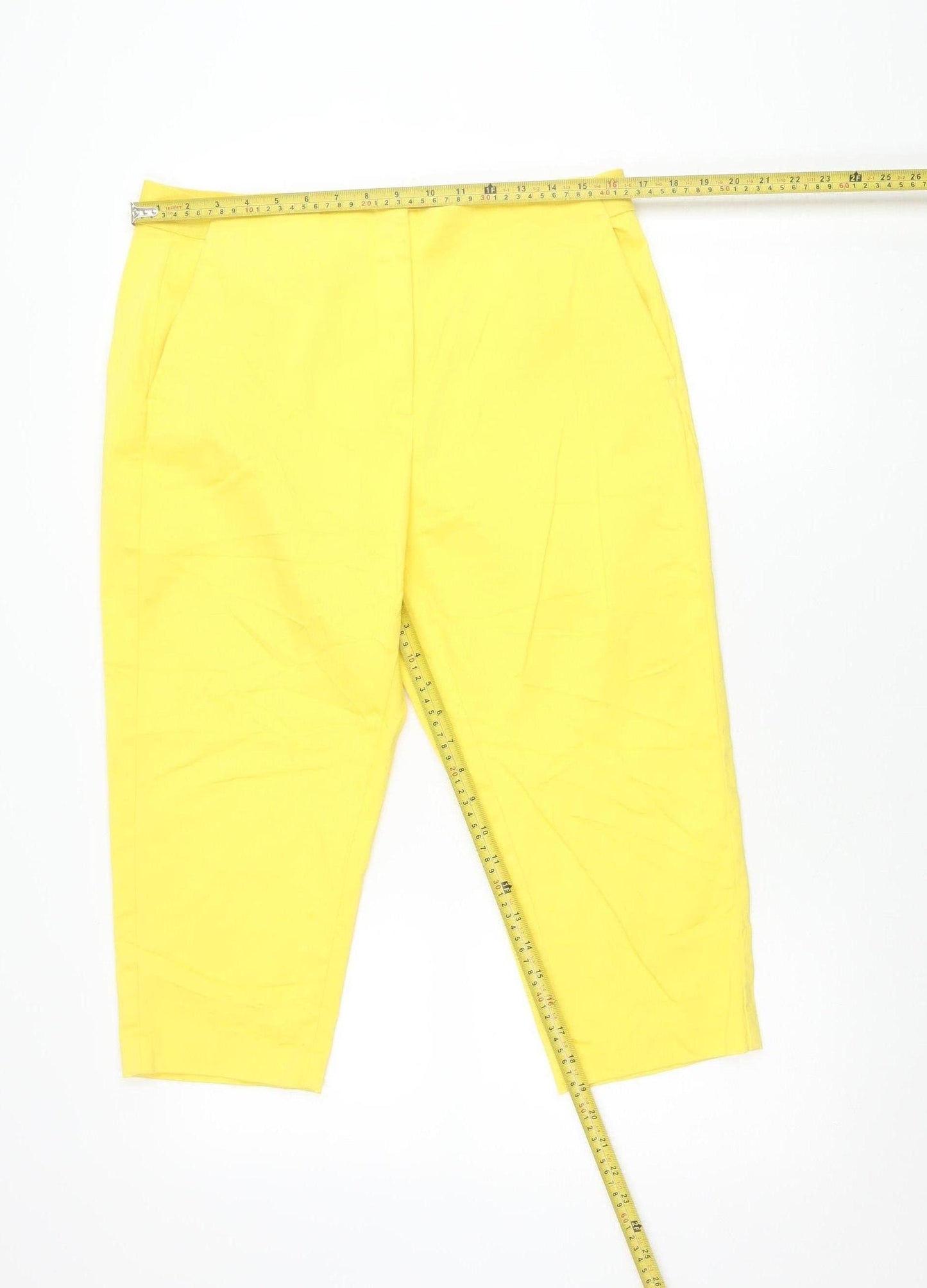 Marks and Spencer Womens Yellow Cropped Stretch Trousers Size 16