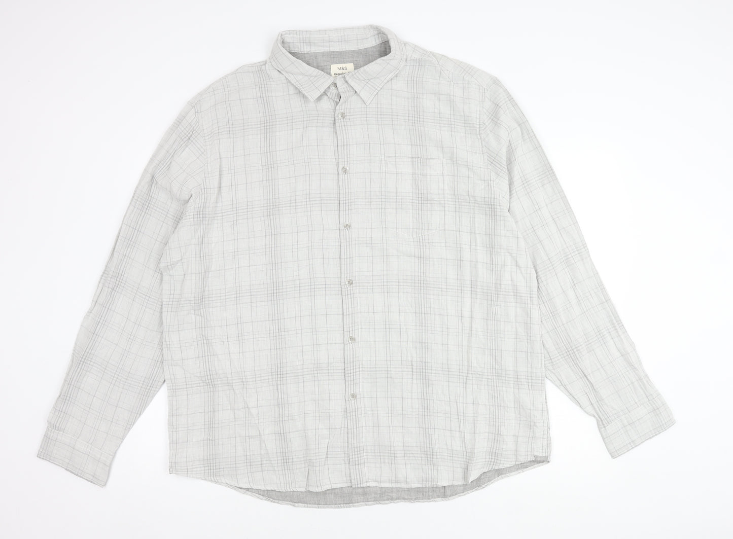 Marks and Spencer Mens Grey 3XL 50-52 inches Regular Fit Check Long Sleeve Shirt