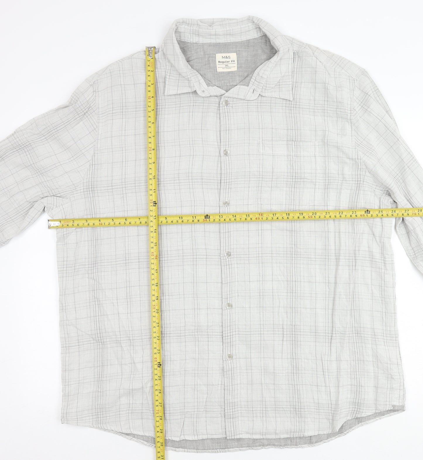 Marks and Spencer Mens Grey 3XL 50-52 inches Regular Fit Check Long Sleeve Shirt
