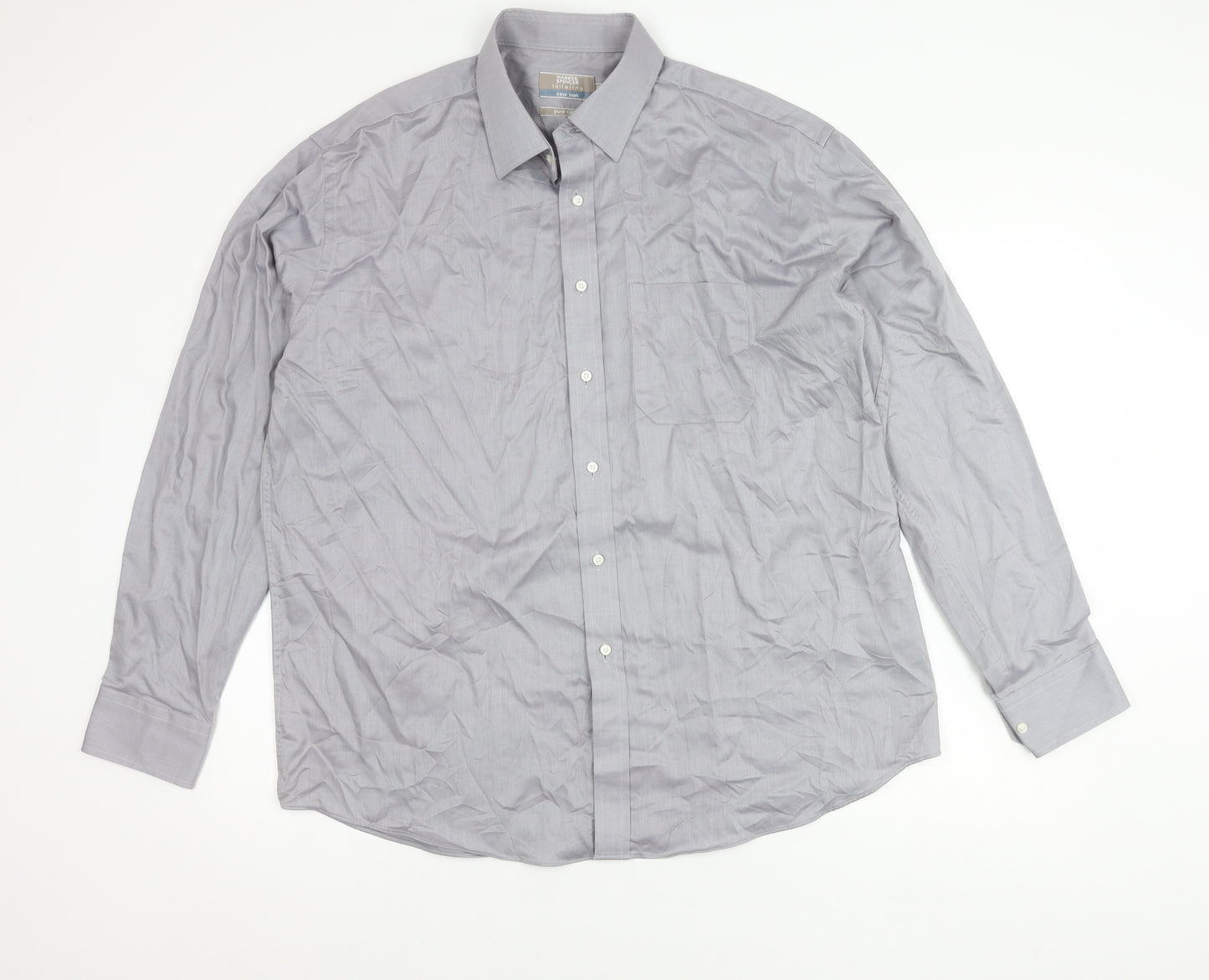 Marks and Spencer Men’s Grey Cotton Long Sleeve Classic Fit Shirt 17.5 44"-45"
