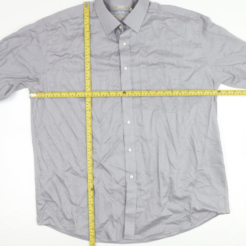 Marks and Spencer Men’s Grey Cotton Long Sleeve Classic Fit Shirt 17.5 44"-45"