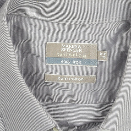 Marks and Spencer Men’s Grey Cotton Long Sleeve Classic Fit Shirt 17.5 44"-45"