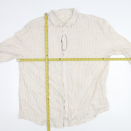 Marks and Spencer Men’s Beige Striped Linen 3XL Long Sleeve Shirt