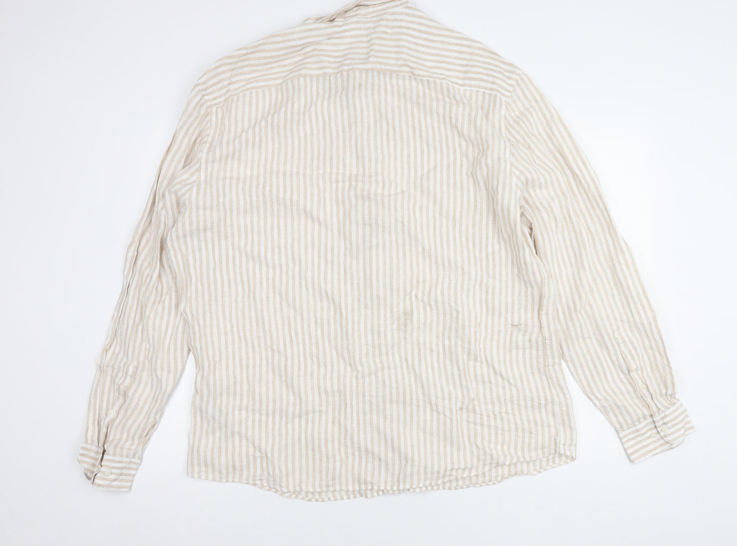 Marks and Spencer Men’s Beige Striped Linen 3XL Long Sleeve Shirt