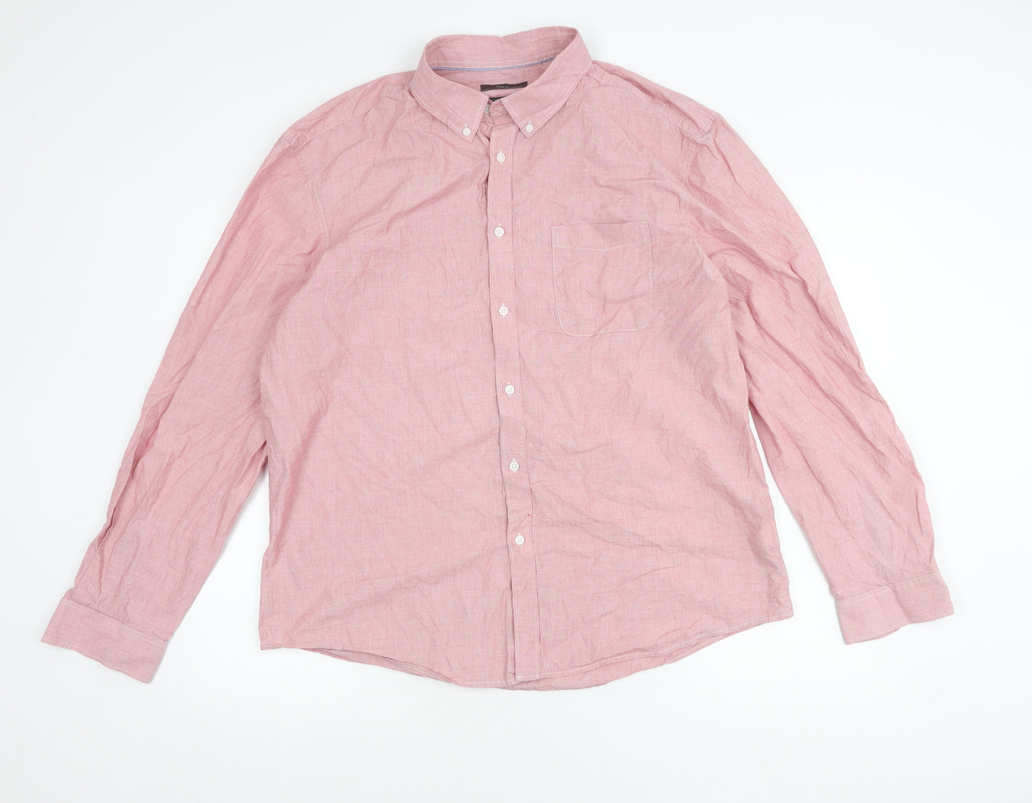 Marks and Spencer Men's Red 2XL Cotton Button-Up Shirt Long Sleeve