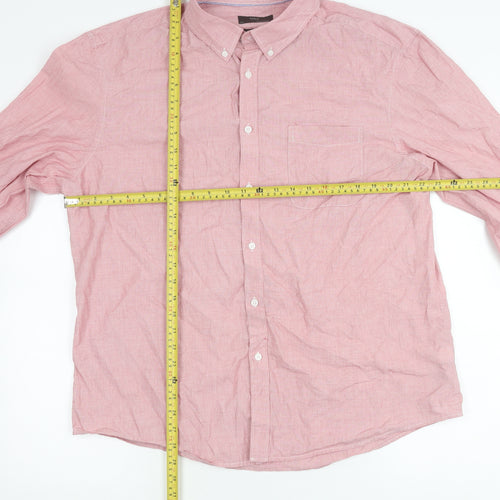Marks and Spencer Men's Red 2XL Cotton Button-Up Shirt Long Sleeve